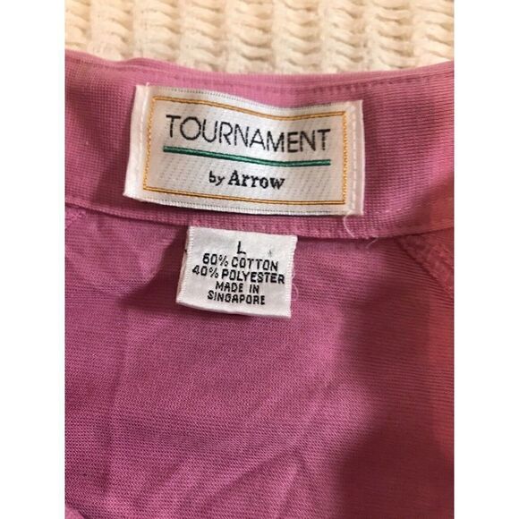 Vintage 90s Arrow Tournament Polo Shirt Large Pink Distressed Faded No Buttons - Picture 6 of 6